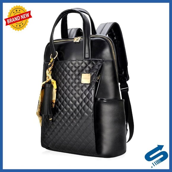 Handbags - Slim Laptop Backpack PU Leather Lightweight Water-Resistant Business Travel Work